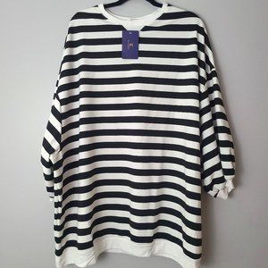 Ellazhu Black/White Striped Harajuku Streetwear Oversized Puff Sleeve Sweater Lg